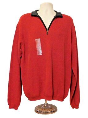 IZOD Sweater Mens L Red 1/4 Zip Pullover Long Sleeve 100% Cotton NEW